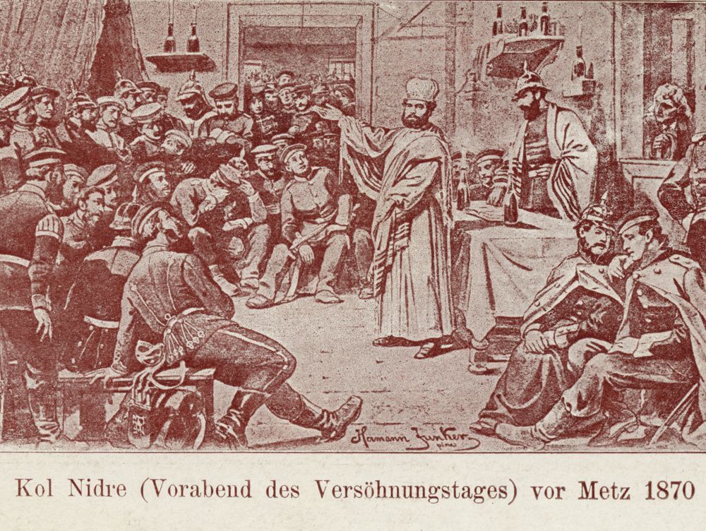 Postcard "Kol Nidre (Eve of the Day of Atonement) outside Metz [in] 1870," undated